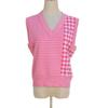 Koreanischer Retro Saturn V-Ausschnitt Karomuster Schlankmachender Strickpullover Weste Top für Damen
