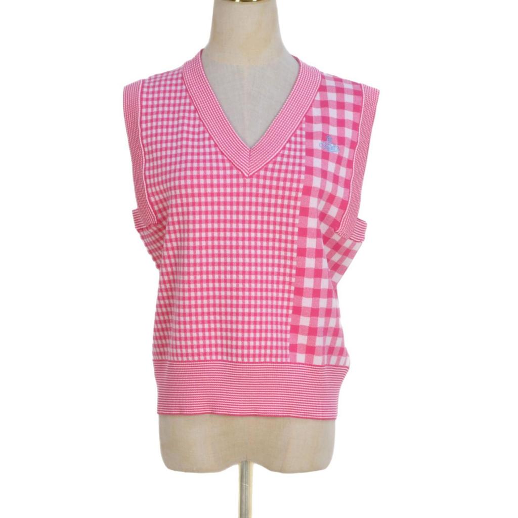 Koreanischer Retro Saturn V-Ausschnitt Karomuster Schlankmachender Strickpullover Weste Top für Damen