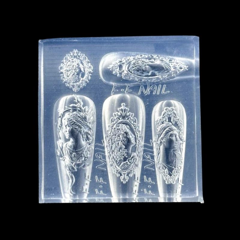 European Style Avatar Photo Frame 3D Silicone Nail Mold Diy Bow Design Transparent Manicure Template Nail Art Decoration Tool