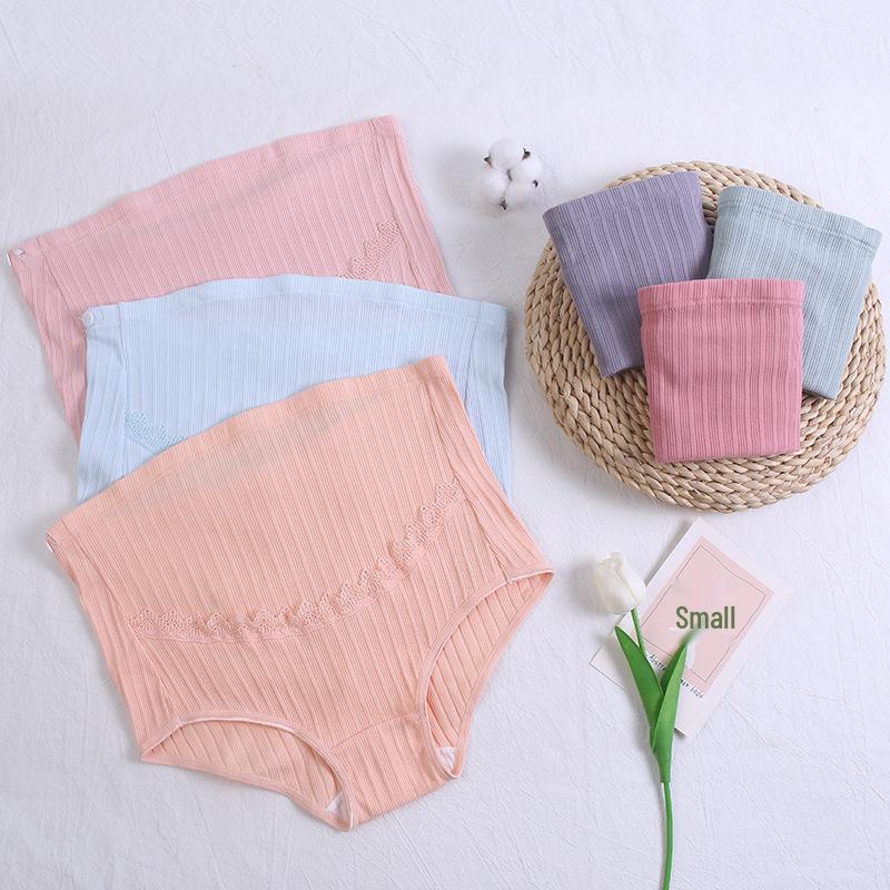 Adjustable High-Waisted Maternity Lace Panties with Breathable Cotton and Abdominal Support