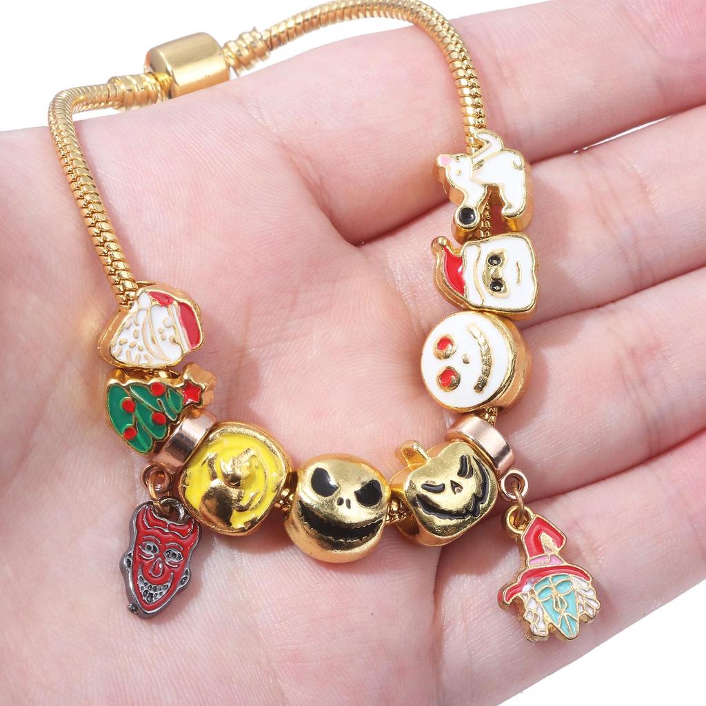 Golden Nightmare Before Christmas Jack & Sally Pumpkin Prince Halloween Bracelet