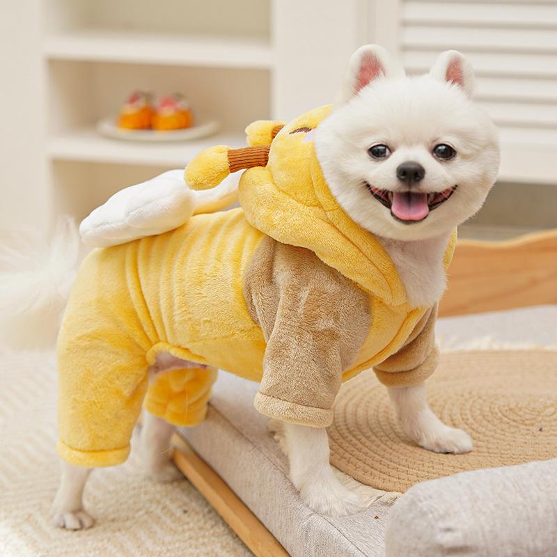 Velvet Flannel Four-Legged Clothing Pet Dog Cat Autumn Winter Warm Clothing Supplies Cartoon Bee Teddy Bear