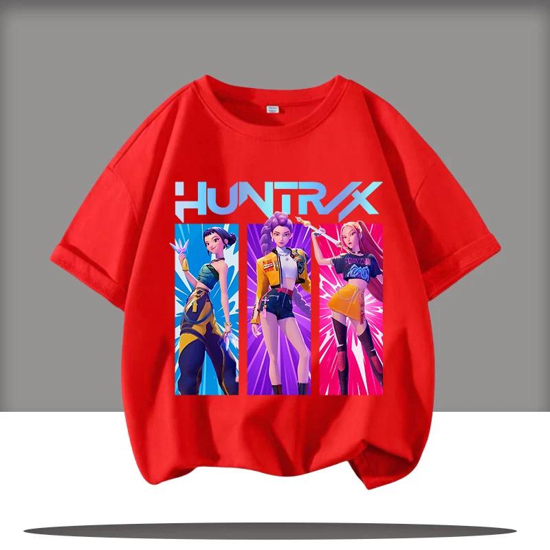 KPop Devil Hunter Cartoon Anime Peripheral Printed Children's Round Neck Fashionable Comfortable Girls' T-shirt
