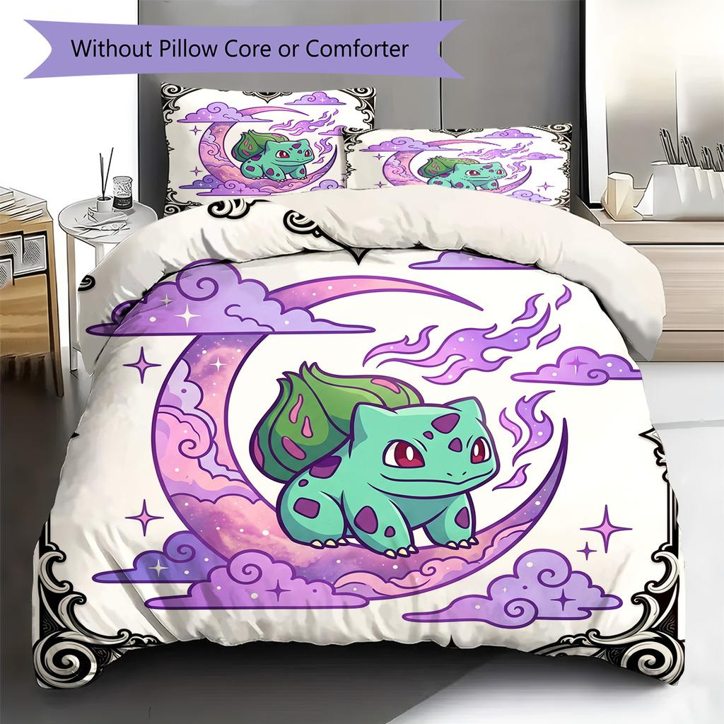 Bulbasaur Pattern Bedding Quilt Set Quilt Cover Pillowcase Home Decoration Birthday Gift (1 * duvet cover + 2 * pillowcase, without core)