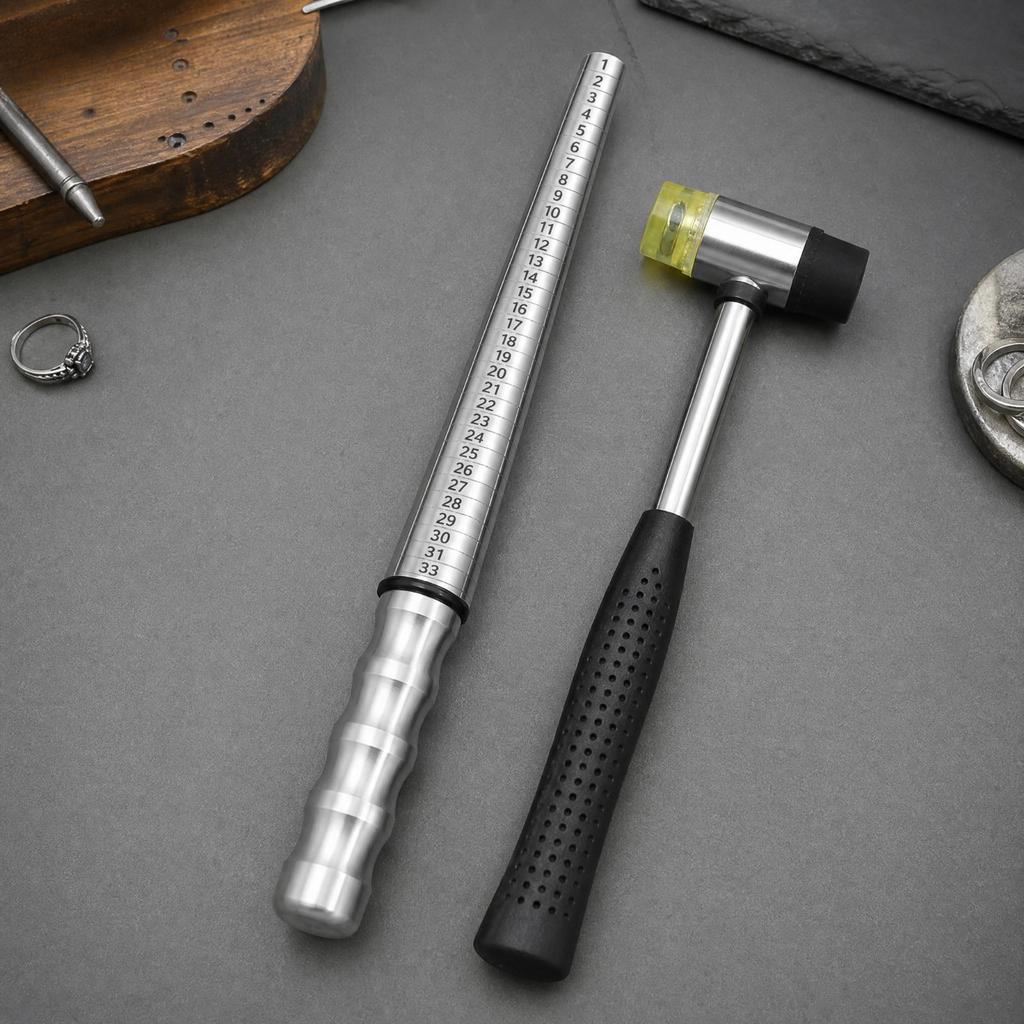 Jewelry Sizing Cone Mandrel with Rubber Mallet Professional for Home Use