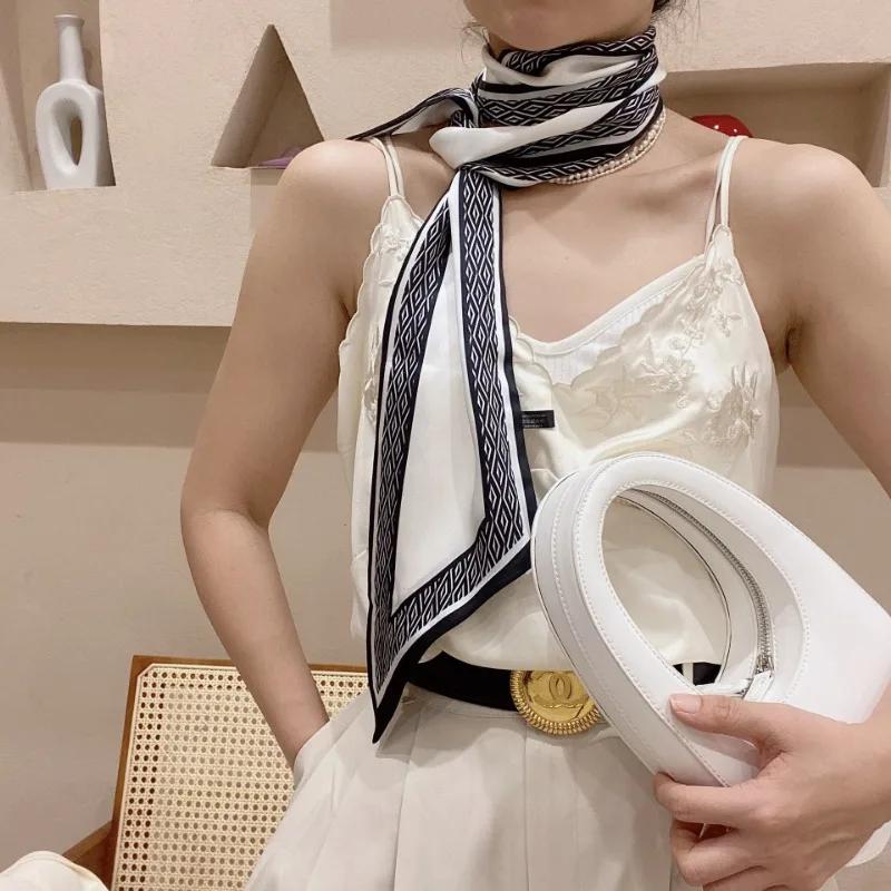 Fashion Neckerchief Skinny Hair Bands Women Silk Scarfs Long Headbands Bag Scarves 14x145cm Print Hairband Neck Scarf For Ladies
