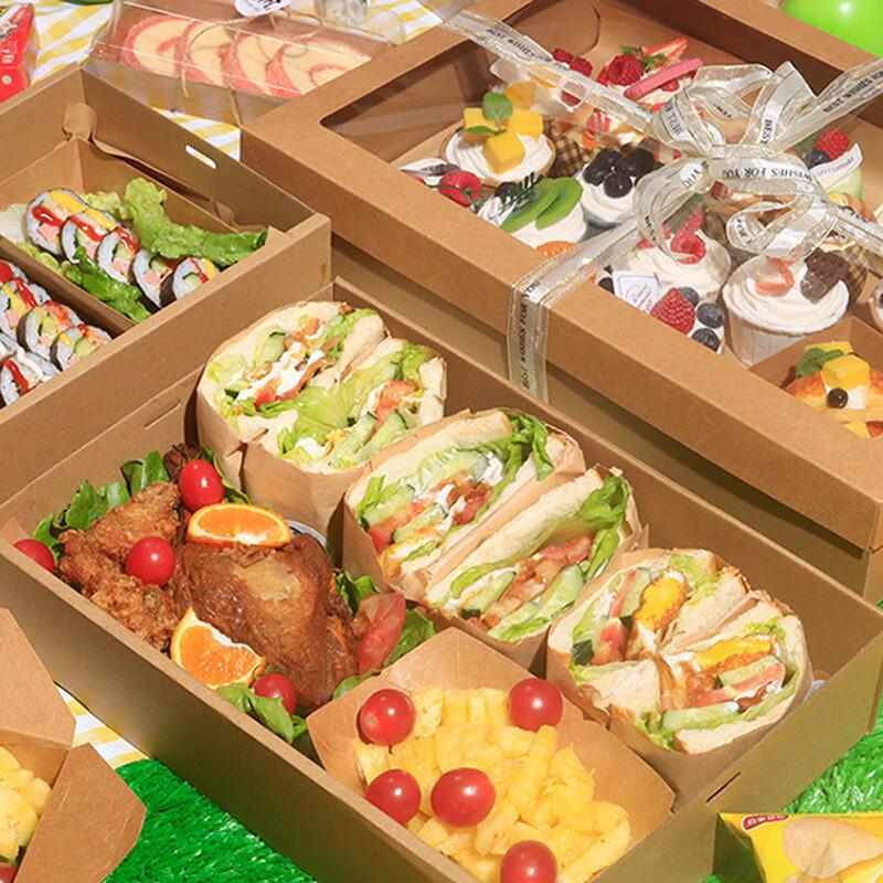 Edo Disposable Pastry Mooncake Sushi Takeout Box Kraft Paper Cake Dessert Container, 36*25*8cm, 4 Pieces