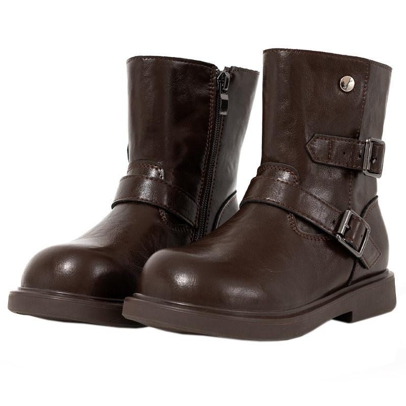 Girls boots new middle and older children's belt buckle western leather boots versatile fashion British style children's Martin boots