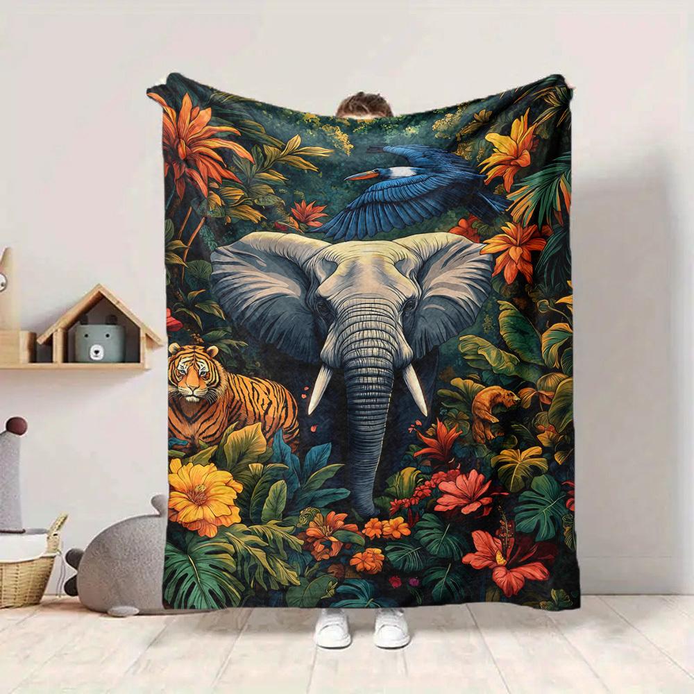 1pc Jungle Safari Print Blanket, Lightweight Flannel Throw For Sofa, Bed, Travel, Camping, Livingroom, Office, Couch, Chair, And Bed,