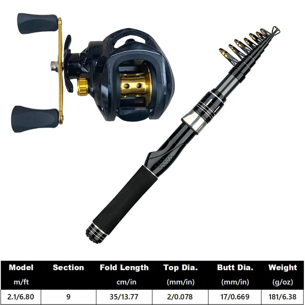 Fishing Rod, Bait Reel Set Telescopic spinning rod with reel, gear ratio 7.2:1, 18+1 bb, foldable design, for predatory fish, right/left-handed use