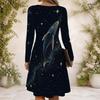 Women Cross V Neck Long Sleeve Dress Red Blue Silver Star Sequin Print Irregular Hem Dress
