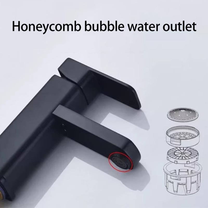 Square Bathroom Sink Faucet Modern Black Finish Single Handle Mixer Tap Hot Cold Water Control Corrosions Resistant