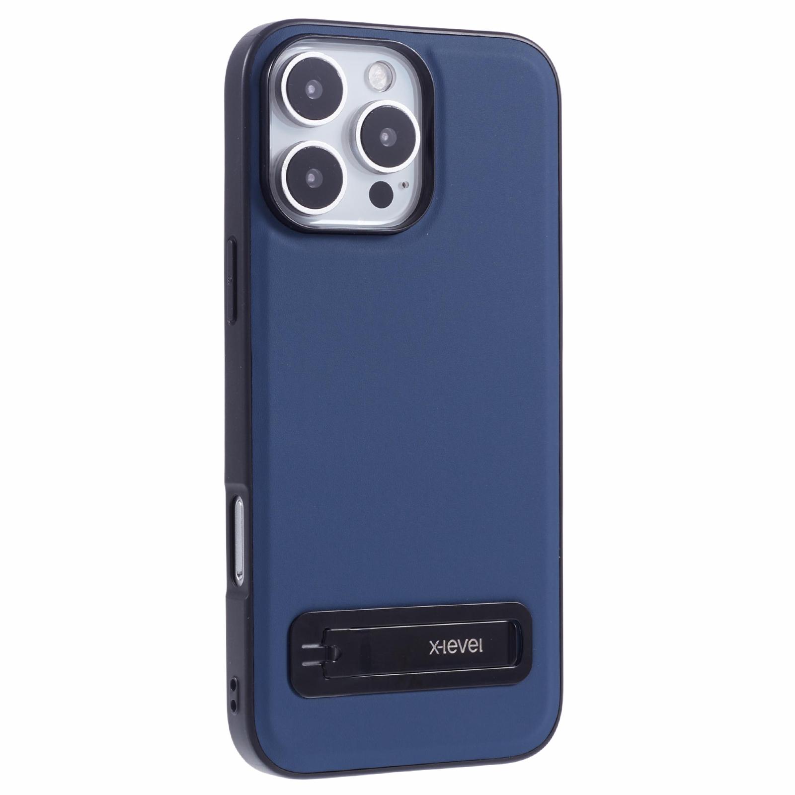 

X-LEVEL Для iPhone 16 Pro Max Чехол для телефона Кожаное покрытие ПК ТПУ Задняя крышка с металлической подставкой A