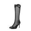 Mesh Panel PU Breathable Summer Knee High Boots Pointed Super High Thin Heel Sexy Hollow Long Boots For Women 2025