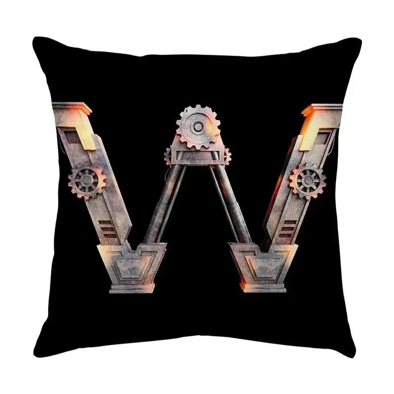Luxury Home Decor Pillow Cover Car Living Room Sofa Cushion Cover Mechanical Style Letter Pattern Cushion Cover