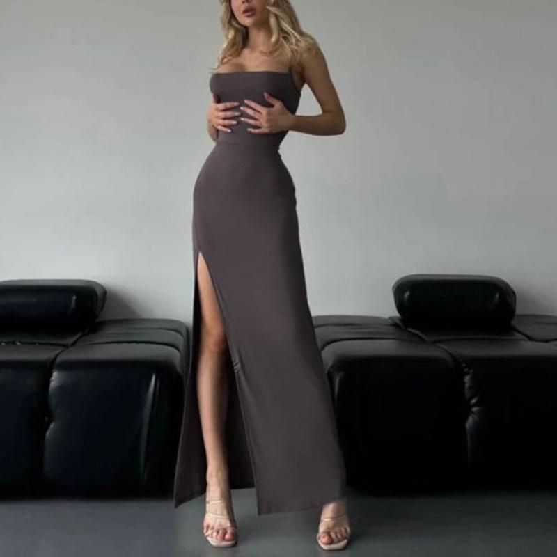 European and American Women's Summer One Neck Hanging Neck Strap Backless High Waist Slit Tight Fitting Hip Hugging Dress