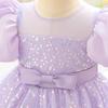 2025 New Children's Sequined Tulle Flower Girl Princess Dress with Puff Sleeves