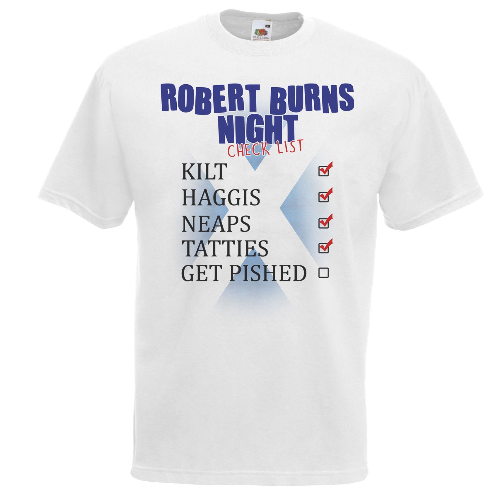 Adults Robert Burns Night Check List Scottish Poet Bard Unisex White TShirt S