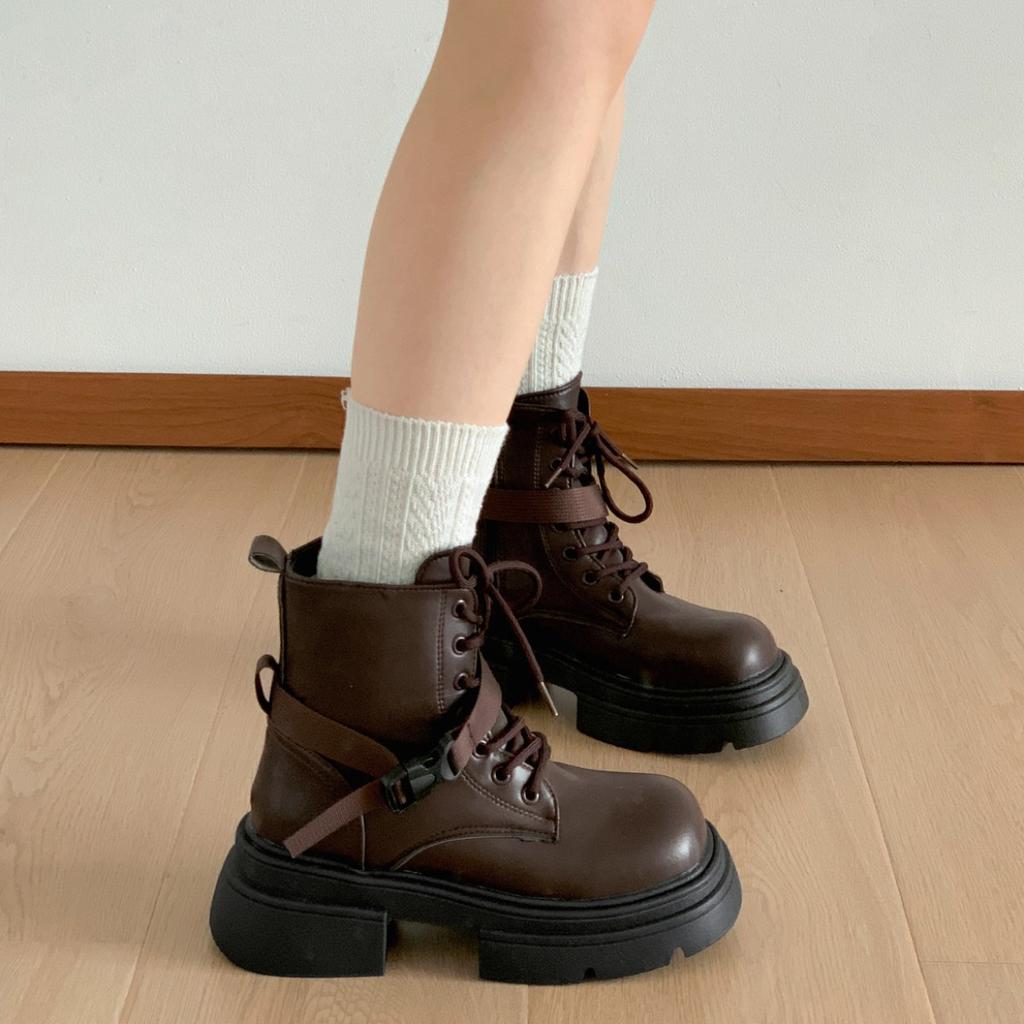 Black retro British style thick-soled heightening Martin boots women's 2025 new summer high-end skirt short boots