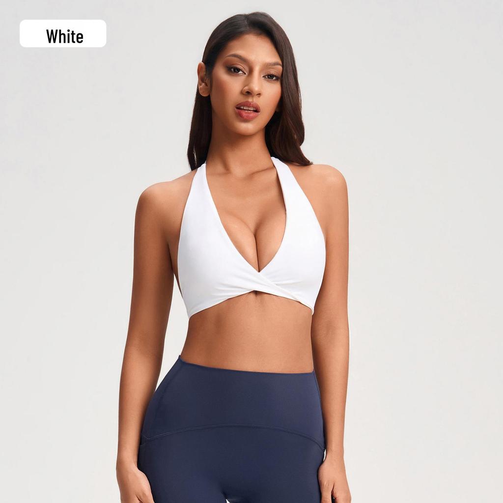 European & American V-neck Halter Backless Wire-free Sports Bra YG-1005