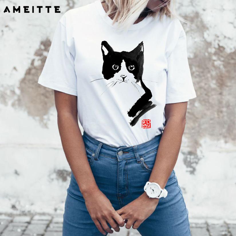 The Cat And The Little Hope You Like T Shirt Japanese Black Ink Painting Print XL