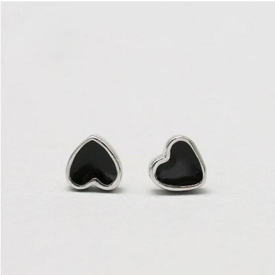925 Sterling Silver Anti-Allergic Heart Stud Earrings for Men & Women - Simple Korean Style Black Cartilage Earrings