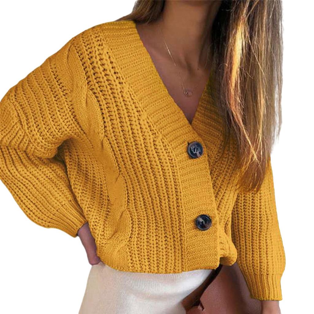 Women's Loose V-neck Large Size Buttons Cardigan Thick Line Sweater Blouse