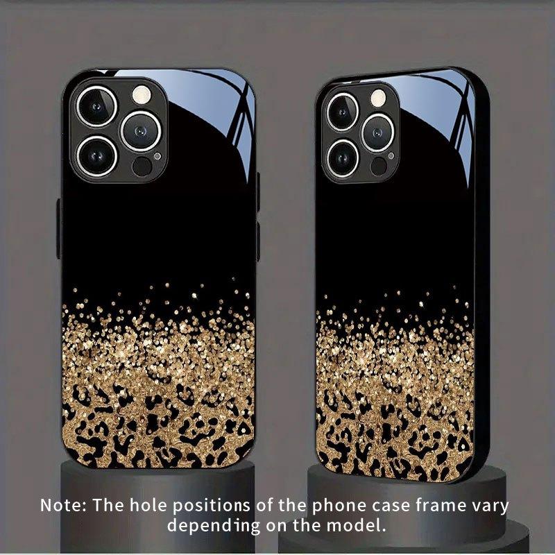 Leopard print glitter tempered glass phone case suitable for iPhone 17 16 15 14 13 12 11 Pro Max Plus anti drop and shockproof