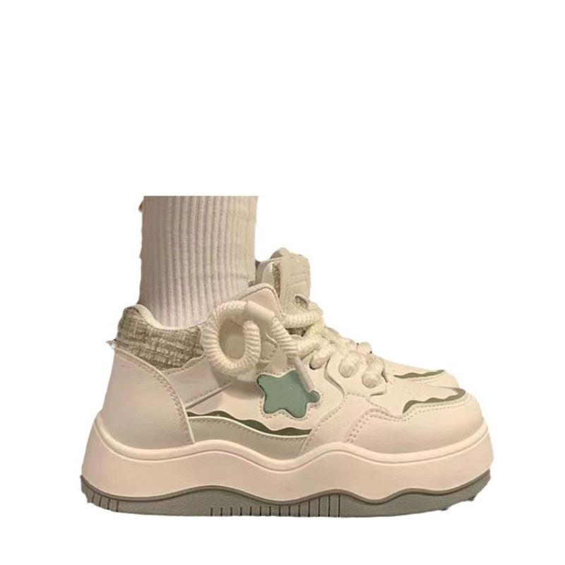 Fashion Chunky Women Heart White Casual Shoes Autumn All-match Leather Thick-sole Student Board Shoes Luxury Female Comfortable Sneakers