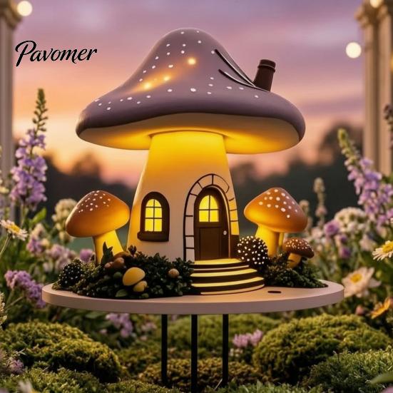 Waterproof Garden Stakes Mushroom Hut Stake, Whimsical Acrylic Yard Art Fairy Unique Gardening Gift Tale Cabin Outdoor Ornament for Lawn Patio Flower