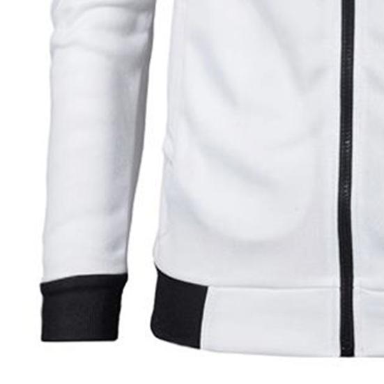 Men Autumn Coat Zipper Stand Collar Long Sleeves Contrast Colors Stretchy Hem Keep Warm Cardigan Color Matching Plush Plus Size Fall Coat for Daily