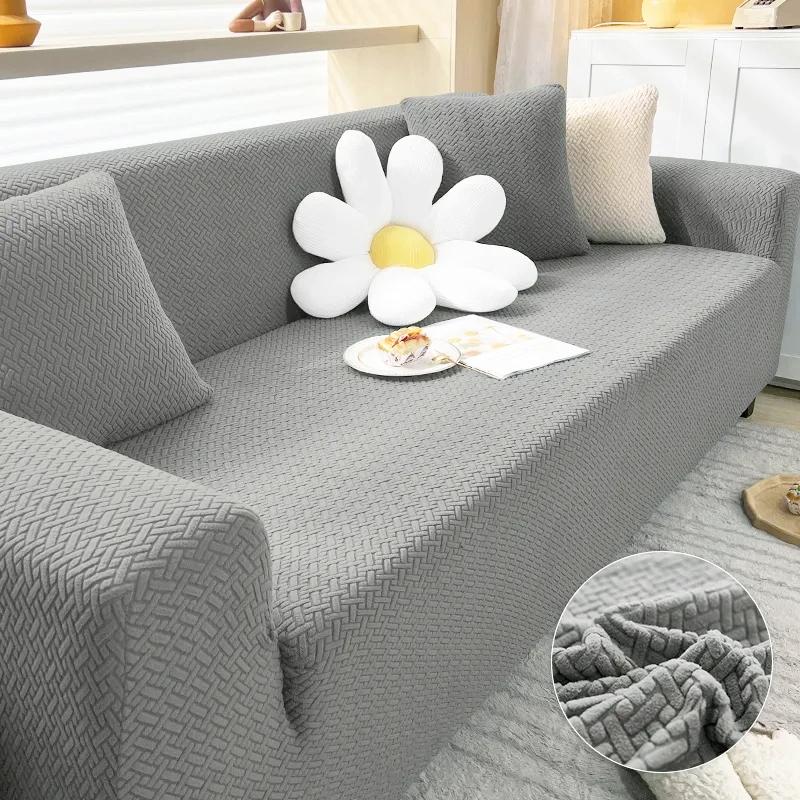 Jacquard elastische Sofabezüge Schonbezug für Wohnzimmer Stretch Polar Fleece Sessel 1/2/3/4 Sitzer Eckcouchbezug L-Form