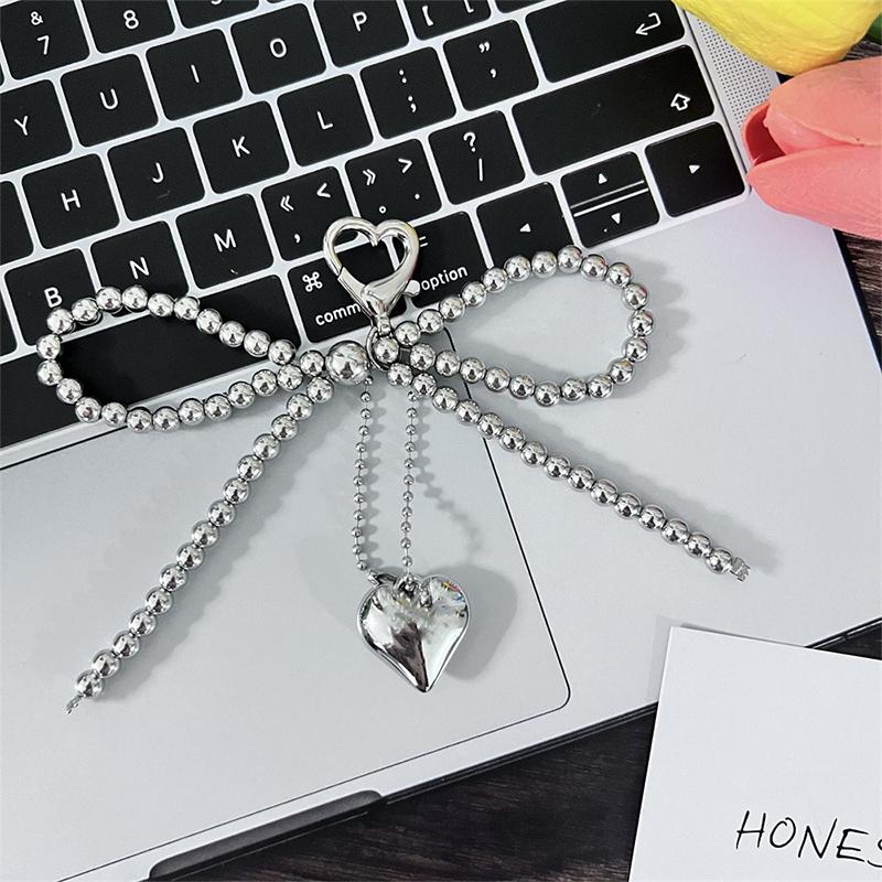 Korean Sweet Pearl Bow Keychain Heart Pendant Keyring Y2K Aesthetic Key Holder For Girls Bag Pendant Accessories