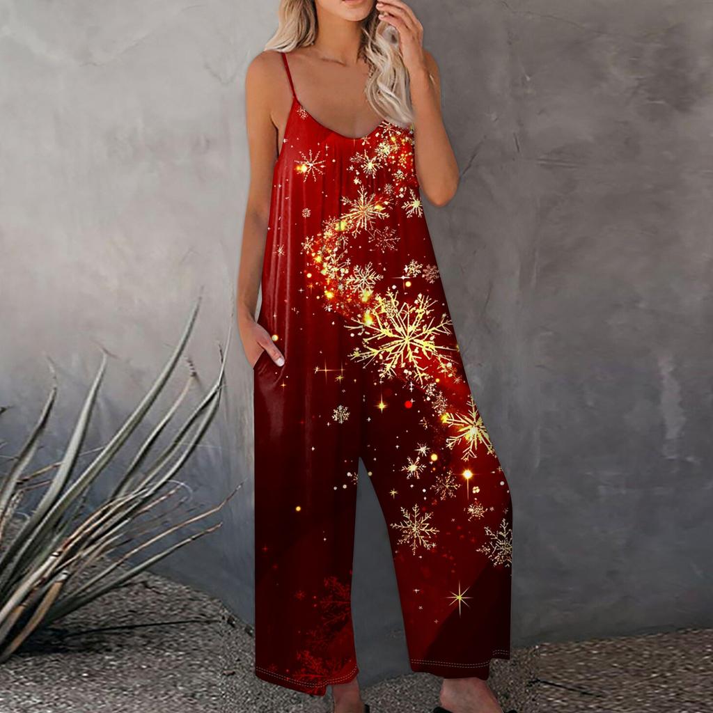 Bedruckter Damen-Overall, lässig, lockerer, verstellbarer Straps-Overall