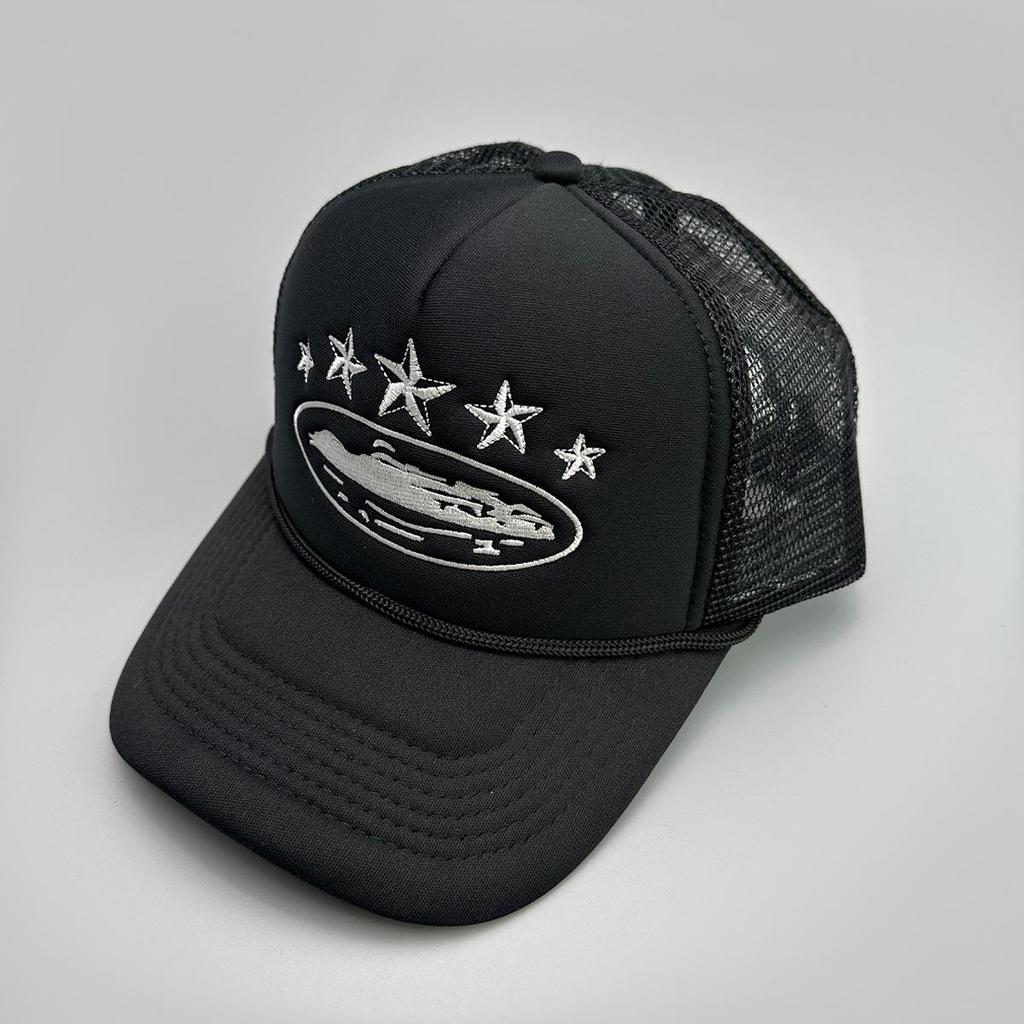 Neue Pentagramm-Stickerei Baseballkappe - Unisex Sonnenschutz Trucker-Hut mit Netzrückseite