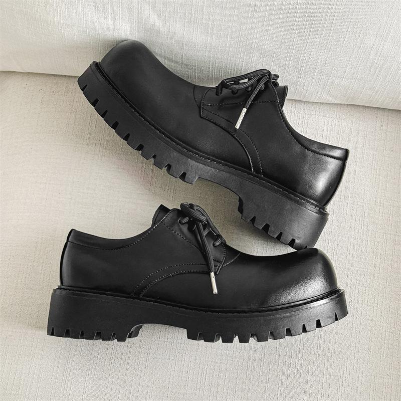 Fashion Mens Casual Leather Derby Shoes Men'S Youth Thick Sole Big Toe Trendy Shoes Men Lace-Up Heightened Shoe New
