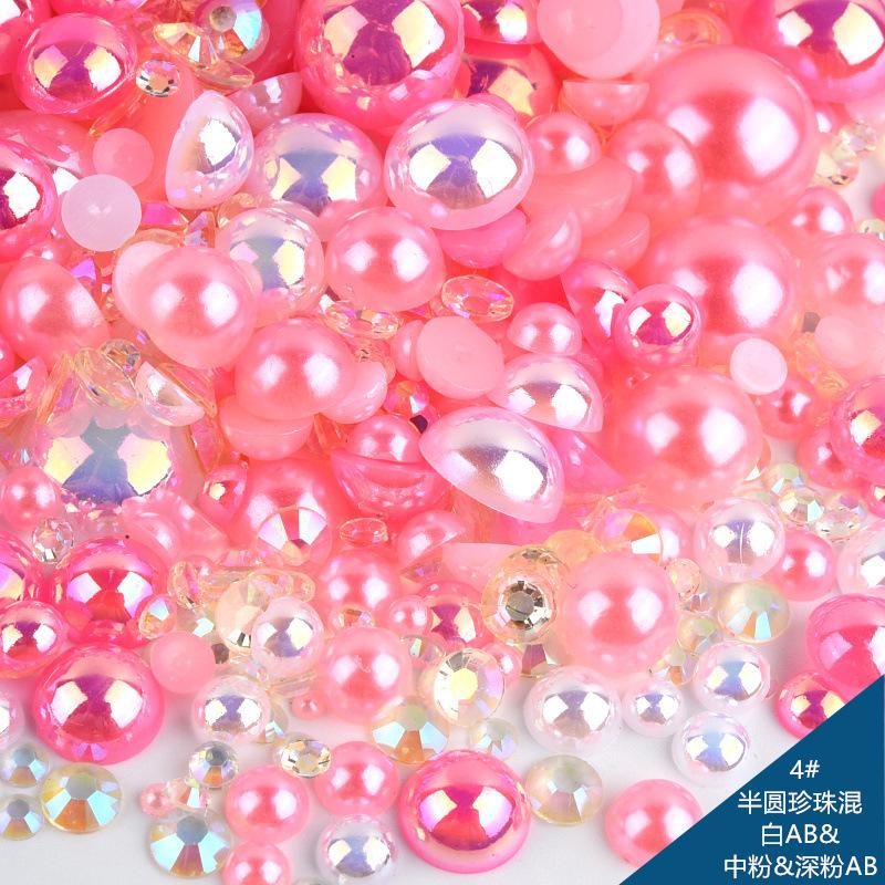 Mixed Abs Semicircular Pearl Resin Flat Bottom Diamond Set Imitation Pearl Mixed Size Diy Jewelry Accessories