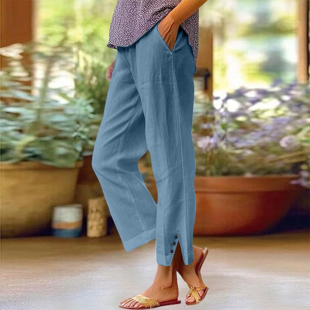 Women's Fashion Casual Pants Solid Color Straight Pants Elastic Waist Pants With Pockets