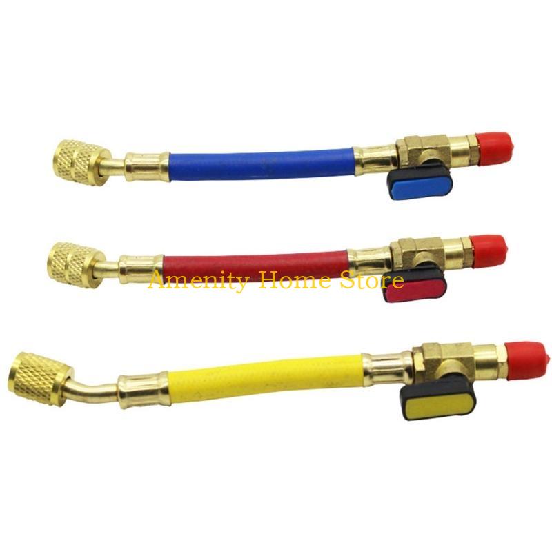 F26C High Pressure HVAC Refrigerant Charging Hoses Set with Ball Val ve 800PSI