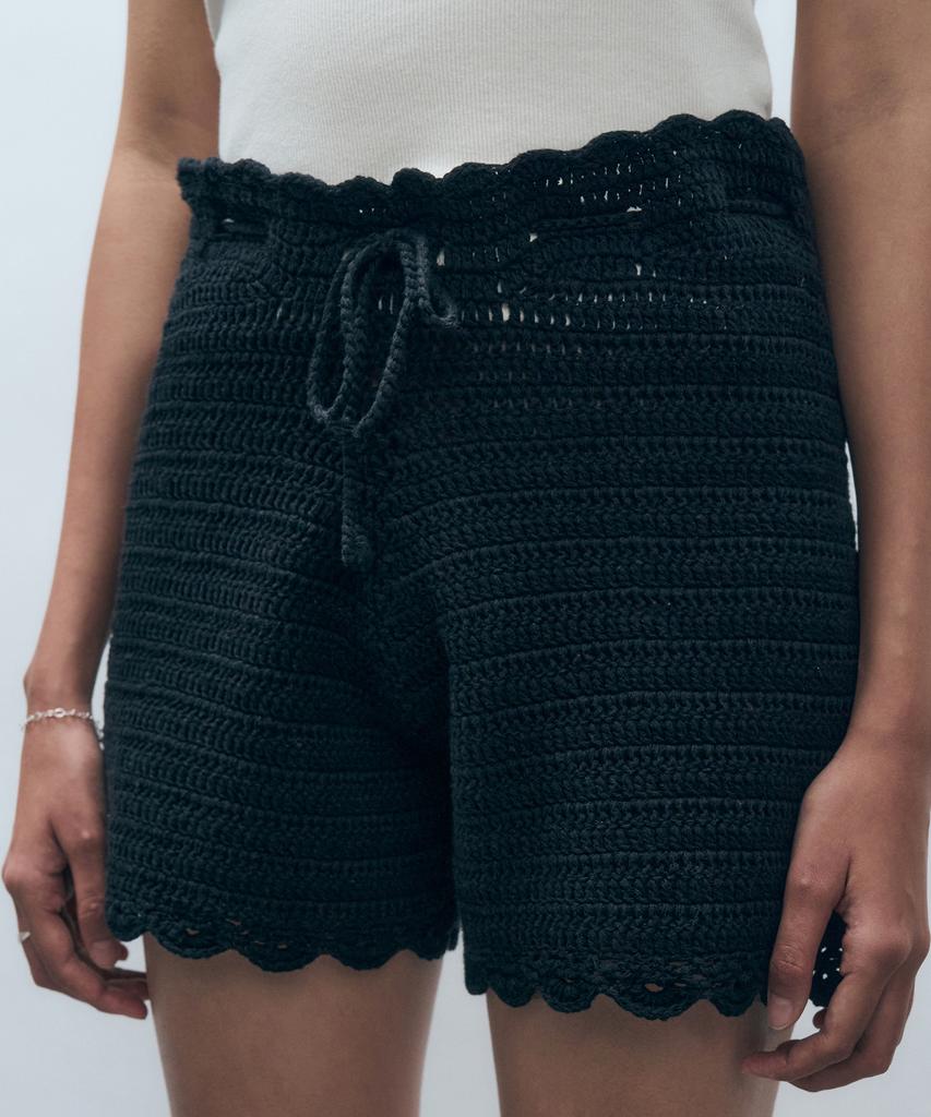 MONGDOL [Undershorts Set] Lace Crochet Knit Shorts Black Mdpt065Black