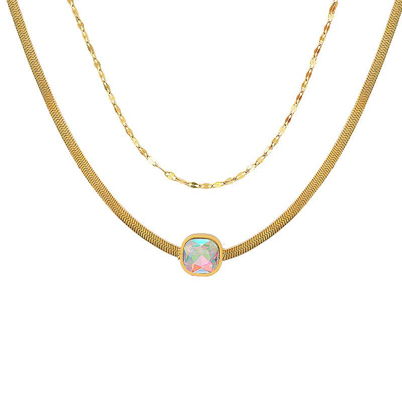 

Подвеска из титана и титановой стали с квадратными кристаллами, двухслойное ожерелье, цепочка на ключицу из нержавеющей стали