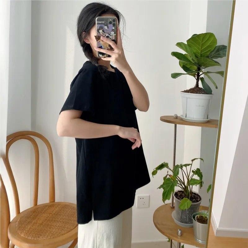 Johnature Solid Color Casual Women T-Shirts Summer Simple O-neck Pullover All Match Loose 3 Colors Female Tops