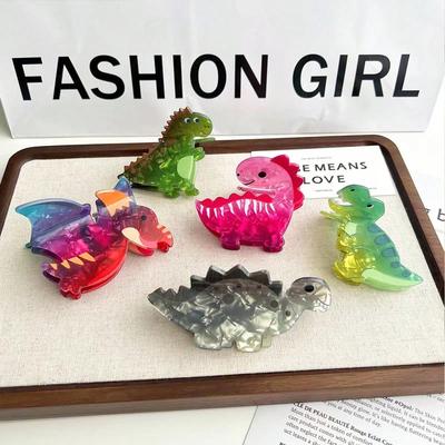 1pc Women's Colorful Gradient Dinosaur Clip Cartoon Cute Little Dinosaur Hair Clip