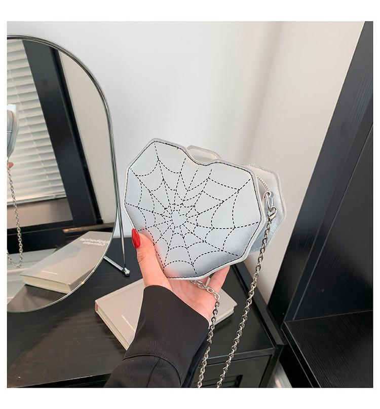 Chic City Style Heart-shaped Spider Web Shoulder Bag With Car Line Decoration Soft Pu Material