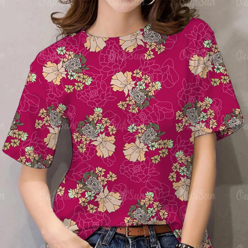 Women's printed round neck T-shirt round neck casual top Harajuku short sleeved shirt