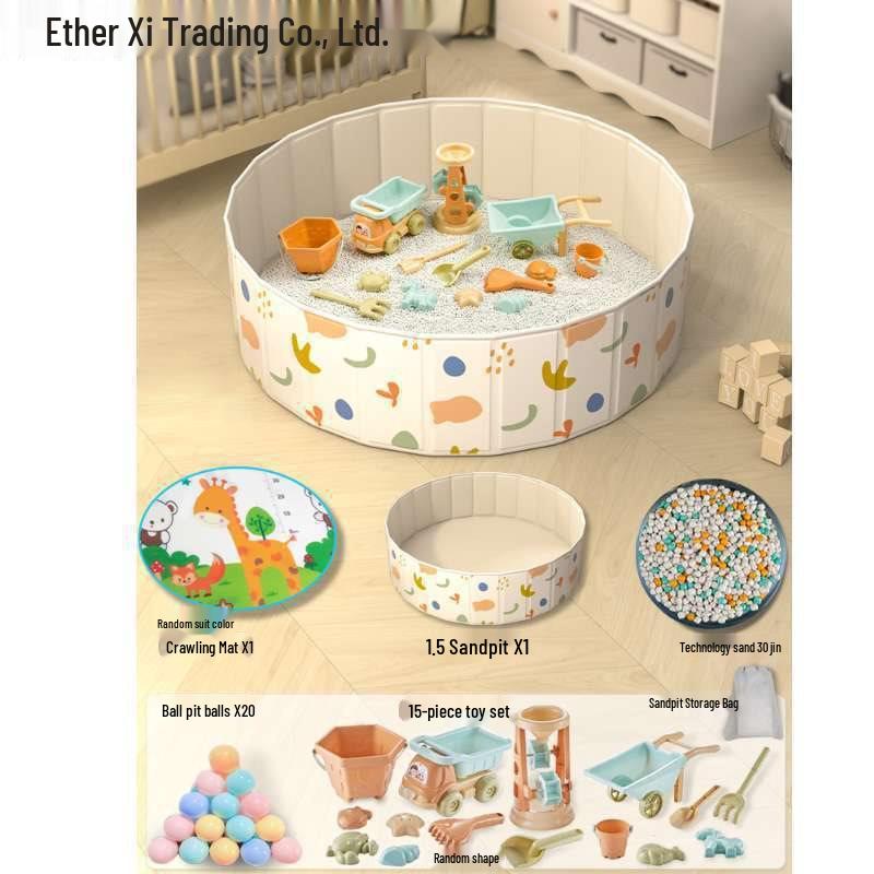 Conjunto Infantil de Arenero y Piscina de Bolas Oceánicas con Valla y Semillas de Casia Juguetes de Arena para Interior