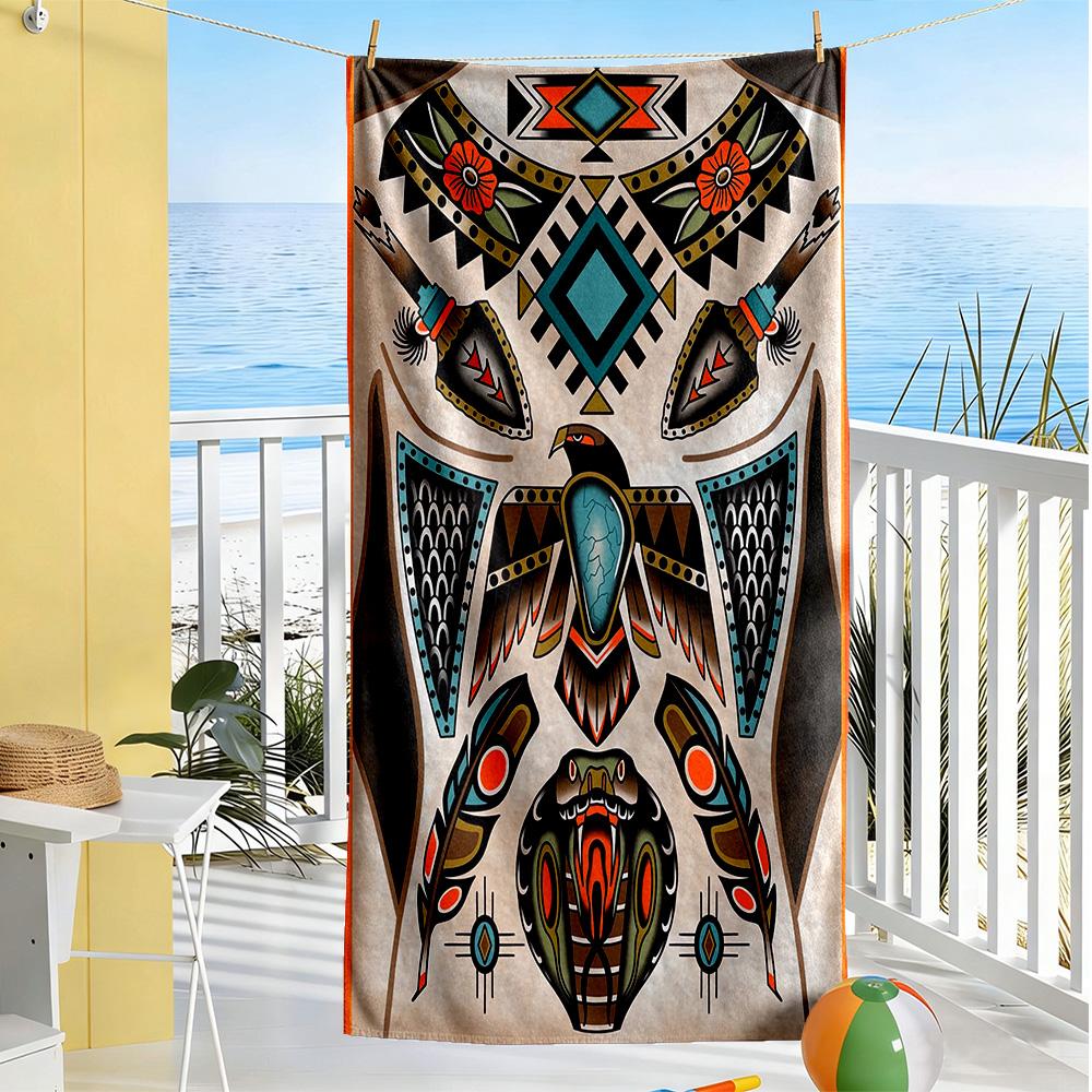 Tattoo Style Beach Towel Quick-Dry Soft Microfiber Comfortable Lightweight Suitable for Sports, Travel, Swimming, Yoga, Bathroom, Beach, And Pool