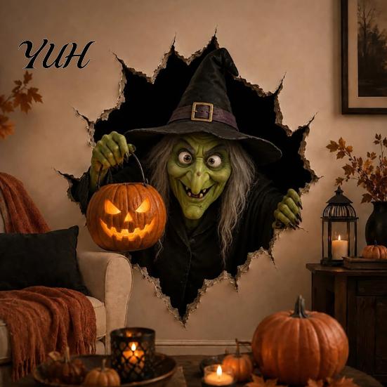 Removable Wall Murals for Bedroom Halloween Break-in 3D Decals, Illusion Effect Spooky Breaking Through Scary Stickers Holidays Sticker, Horror Ghost