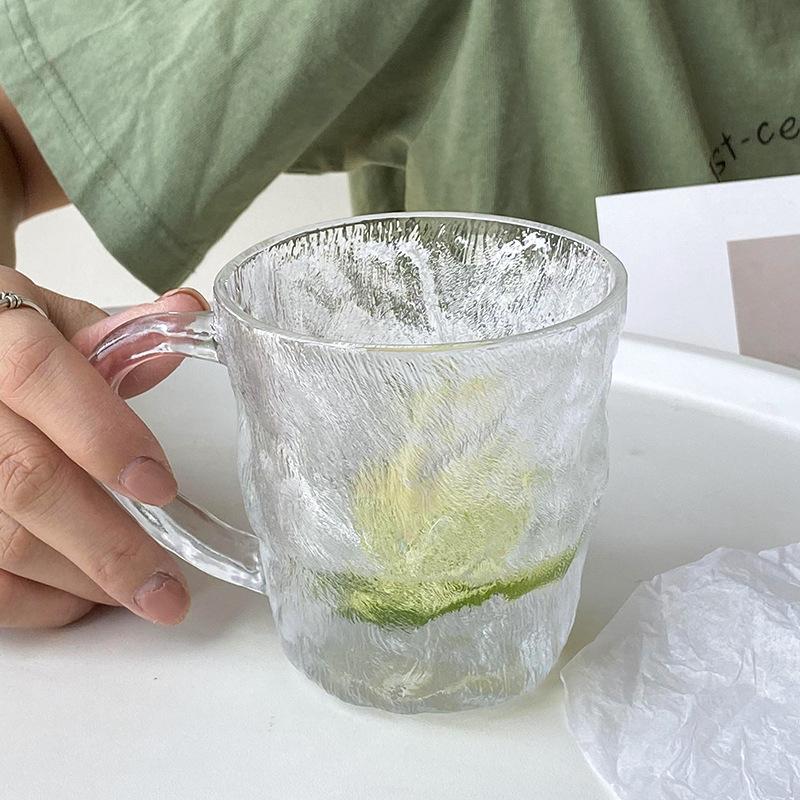 270ml/330ml Drinkware Glass Glacier Pattern with Handle Transparent Juice Beverage Mugs Cold Drink Cup Female Glass Drinking Cup