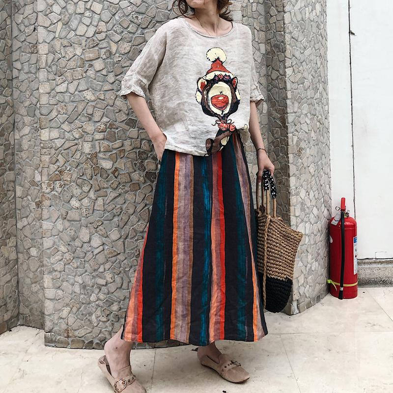 DIMANAF 2025 Women Summer Linen Bat T-shirt Shirt Printed Pattern Blouse Short Sleeve Fashion Tops Tees Loose Tees New